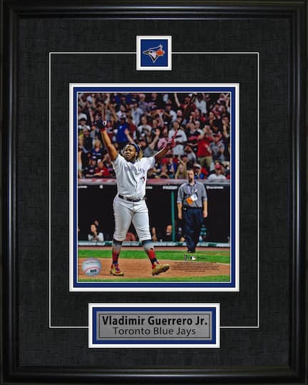 Vladimir Guerrero Jr. Framed 8" x 10" with Pin and Plate Toronto Blue Jays Celebration-V 16" x 20"